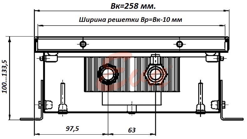 Конвектор отопления встраиваемый в пол КС 100 258