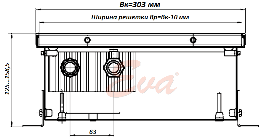 Внутрипольные конвекторы отопления водяные 125 303