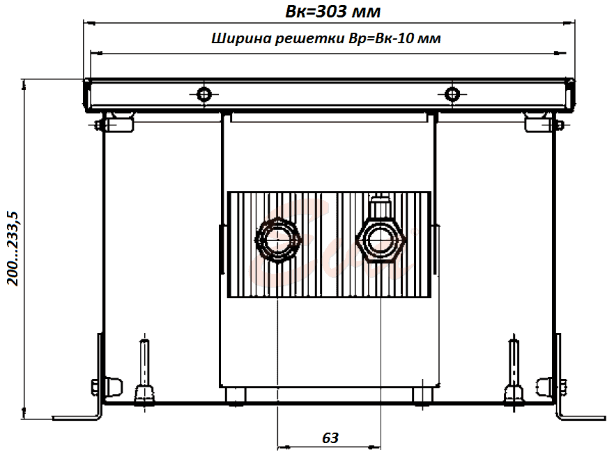 Конвекторы отопления водяные встраиваемые в пол КС 200 303 разрез
