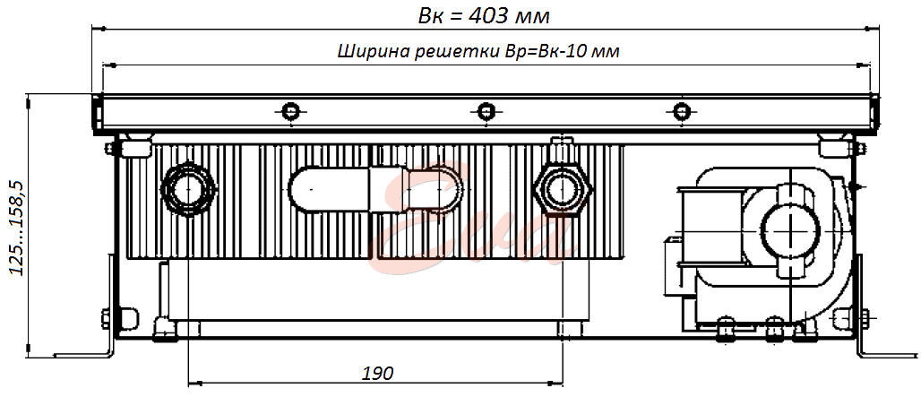 Конвектор с вентилятором КВ 125 403 разрез